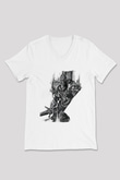 Dark Souls Baskılı Beyaz Unisex V Yaka Tişört - Tshirt