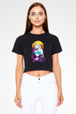 Darling İn The Franxx Baskılı Siyah Crop Top Kadın Tişört - Tshirt