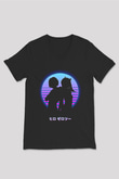 Darling İn The Franxx Baskılı Unisex Siyah V Yaka Tişört - Tshirt