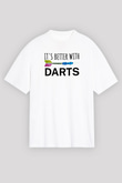 Dart Baskılı Unisex Beyaz Oversize Tişört - Tshirt