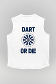 Dart Baskılı Unisex Kolsuz Beyaz Tişört