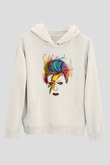 David Bowie Baskılı Beyaz Unisex Kapüşonlu Sweatshirt