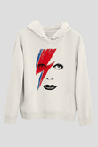 David Bowie Baskılı Beyaz Unisex Kapüşonlu Sweatshirt