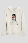 David Bowie Baskılı Beyaz Unisex Kapüşonlu Sweatshirt