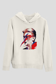 David Bowie Baskılı Beyaz Unisex Kapüşonlu Sweatshirt
