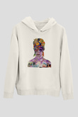 David Bowie Baskılı Beyaz Unisex Kapüşonlu Sweatshirt