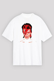 David Bowie Baskılı Beyaz Unisex Oversize Tişört - Tshirt