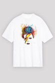 David Bowie Baskılı Beyaz Unisex Oversize Tişört - Tshirt