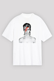 David Bowie Baskılı Beyaz Unisex Oversize Tişört - Tshirt