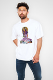 David Bowie Baskılı Beyaz Unisex Oversize Tişört - Tshirt
