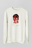 David Bowie Baskılı Beyaz Unisex Sweatshirt