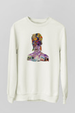 David Bowie Baskılı Beyaz Unisex Sweatshirt