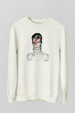 David Bowie Baskılı Beyaz Unisex Sweatshirt