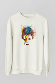 David Bowie Baskılı Beyaz Unisex Sweatshirt