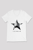 David Bowie Baskılı Beyaz Unisex V Yaka Tişört - Tshirt