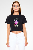 David Bowie Baskılı Siyah Crop Top Kadın Tişört - Tshirt