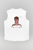 David Bowie Baskılı Unisex Beyaz Kolsuz Tişört