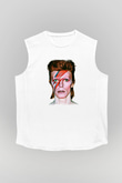 David Bowie Baskılı Unisex Beyaz Kolsuz Tişört