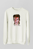 David Bowie Baskılı Unisex Beyaz Sweatshirt