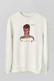 David Bowie Baskılı Unisex Beyaz Sweatshirt