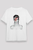 David Bowie Baskılı Unisex Beyaz Tişört - Tshirt