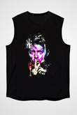 David Bowie Baskılı Unisex Siyah Kolsuz Tişört - Tshirt