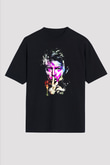 David Bowie Baskılı Unisex Siyah Oversize Tişört - Tshirt