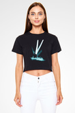 David Gilmour Baskılı Siyah Crop Top Kadın Tişört - Tshirt