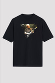 David Gilmour Baskılı Unisex Siyah Oversize Tişört - Tshirt