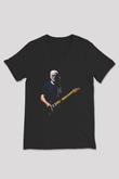 David Gilmour Baskılı Unisex Siyah V Yaka Tişört - Tshirt