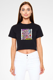 David Guetta Baskılı Crop Top Siyah Kadın Tişört