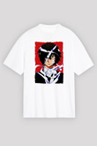 Dazai Baskılı Beyaz Unisex Oversize Tişört - Tshirt