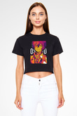 Dazai Baskılı Siyah Crop Top Kadın Tişört - Tshirt