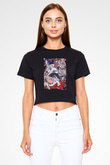 Dazai Baskılı Siyah Crop Top Kadın Tişört - Tshirt