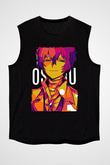 Dazai Baskılı Unisex Siyah Kolsuz Tişört - Tshirt