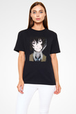 Dazai Baskılı Unisex Siyah Tişört - Tshirt