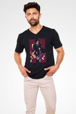 Dazai Baskılı Unisex Siyah V Yaka Tişört - Tshirt