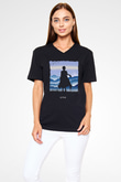 Dazai Baskılı Unisex Siyah V Yaka Tişört - Tshirt