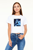 Deadmau5 Baskılı Beyaz Kadın Crop Top Tişört
