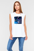 Deadmau5 Baskılı Unisex Beyaz Kolsuz Tişört