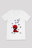 Deadpool Baskılı Unisex Beyaz  V Yaka Tişört