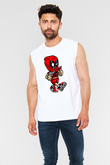 Deadpool Bastard Baskılı Unisex Beyaz Kolsuz Tişört