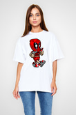 Deadpool Bastard Baskılı Unisex Beyaz Oversize Tişört