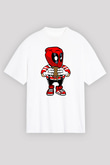 Deadpool Eat Burger Baskılı Unisex Beyaz Oversize Tişört