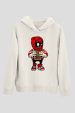 Deadpool Eat Burger Baskılı Unisex Beyaz Hoodie