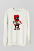 Deadpool Eat Burger Baskılı Unisex Beyaz Sweatshirt