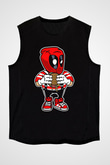 Deadpool Eat Burger Baskılı Unisex Siyah Kolsuz Tişört