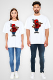 Deadpool Lumberjack Baskılı Unisex Beyaz Oversize Tişört