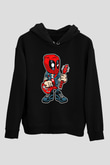 Deadpool Rocker Baskılı Unisex Siyah Hoodie