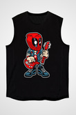 Deadpool Rocker Baskılı Unisex Siyah Kolsuz Tişört